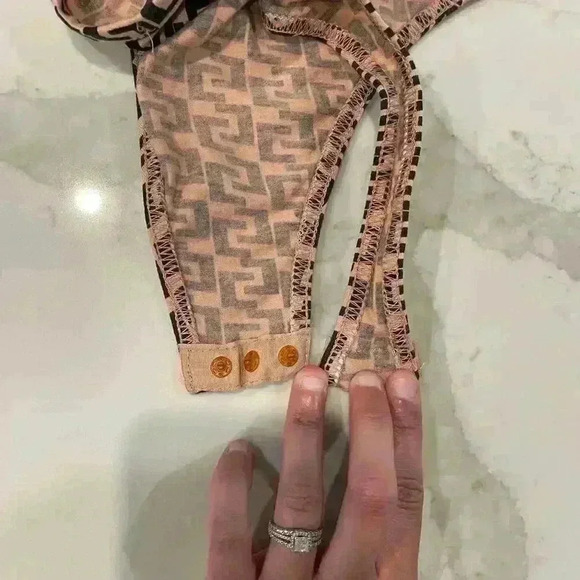 Missguided Brown and Black Geometric Print Short Sleeve Henley Bodysuit Womens 4 - Picture 5 of 5